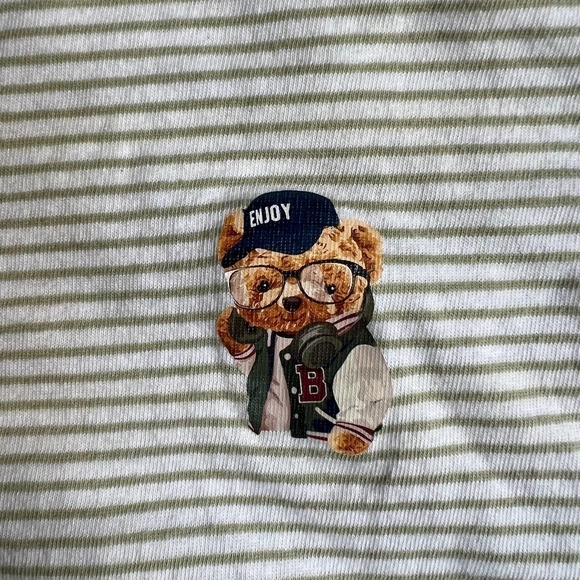 Denim & Flower Ricky Singh Ringer T Shirt White and Green with Bear Size XL - Picture 2 of 4